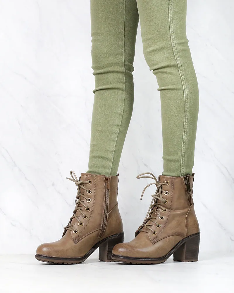 Amelia Distressed Bootie in Khaki