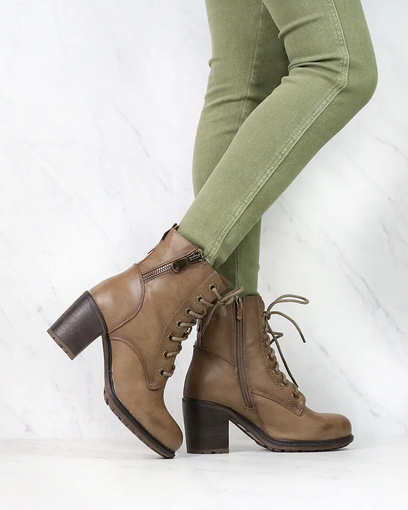 Amelia Distressed Bootie in Khaki