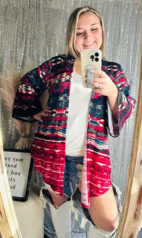 Aztec Printed Sweater Kimono