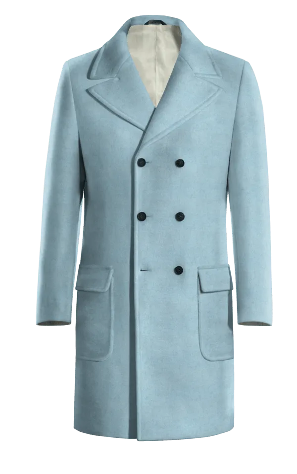 Blue Long Double-Breasted Coat