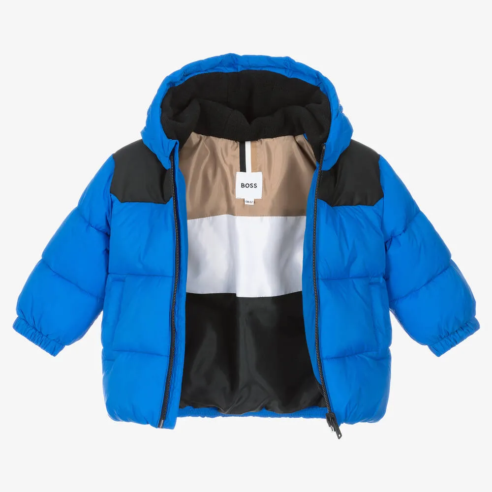 Boys Blue Hooded Puffer Coat