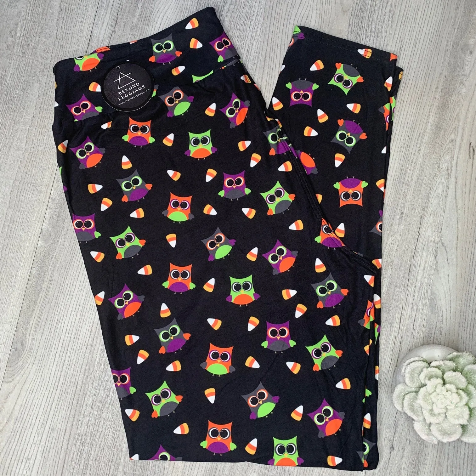 Candy Corn Owl Print Soft Leggings