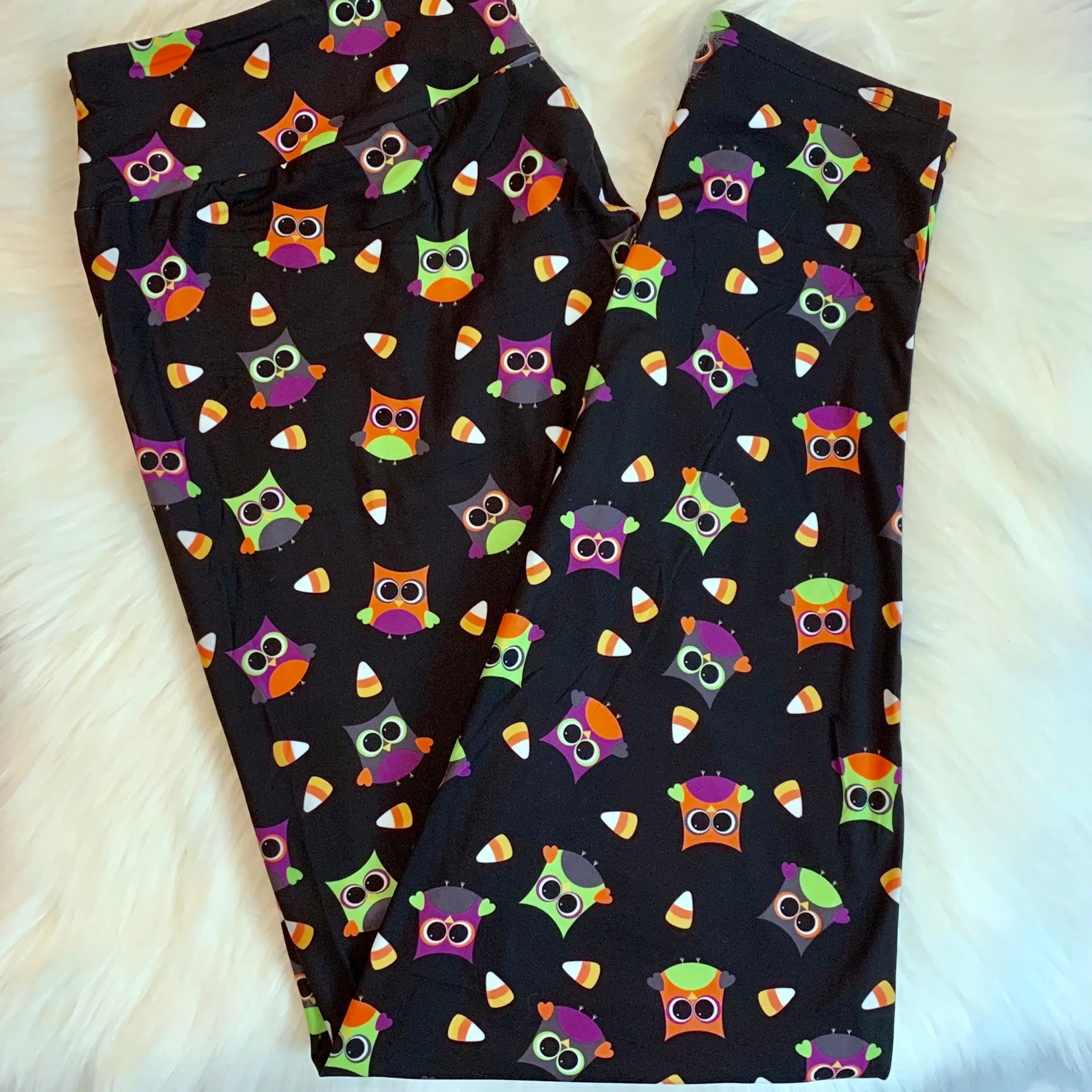 Candy Corn Owl Print Soft Leggings