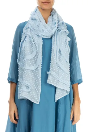 Dotty Frilly Flower Sky Blue Silk Scarf