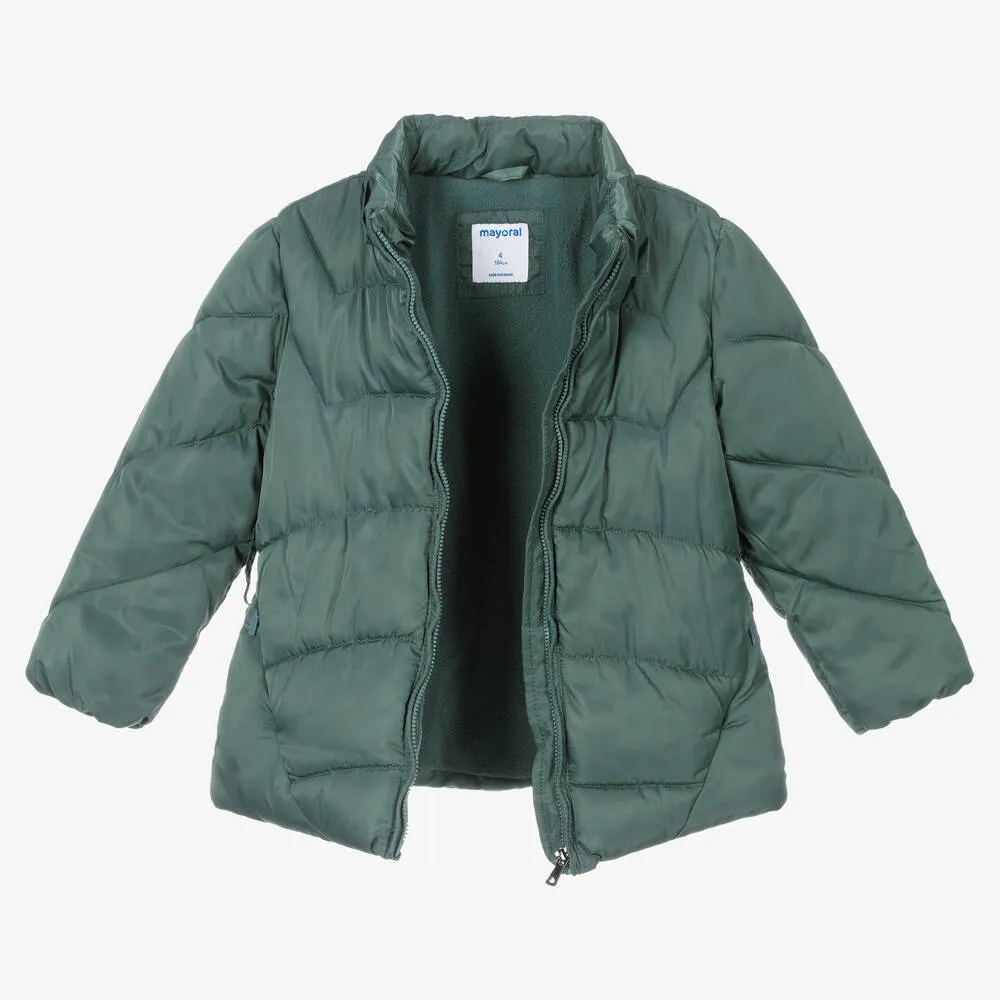 Girls Green Belted Puffer Coat