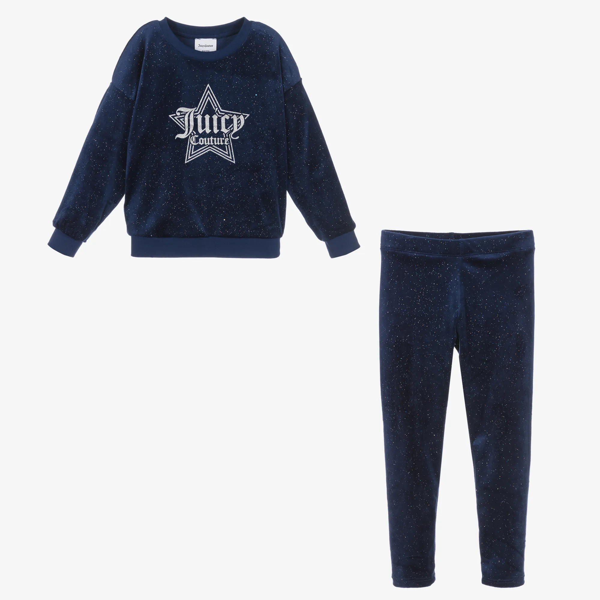 Girls Navy Blue Velour Leggings Set