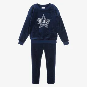 Girls Navy Blue Velour Leggings Set