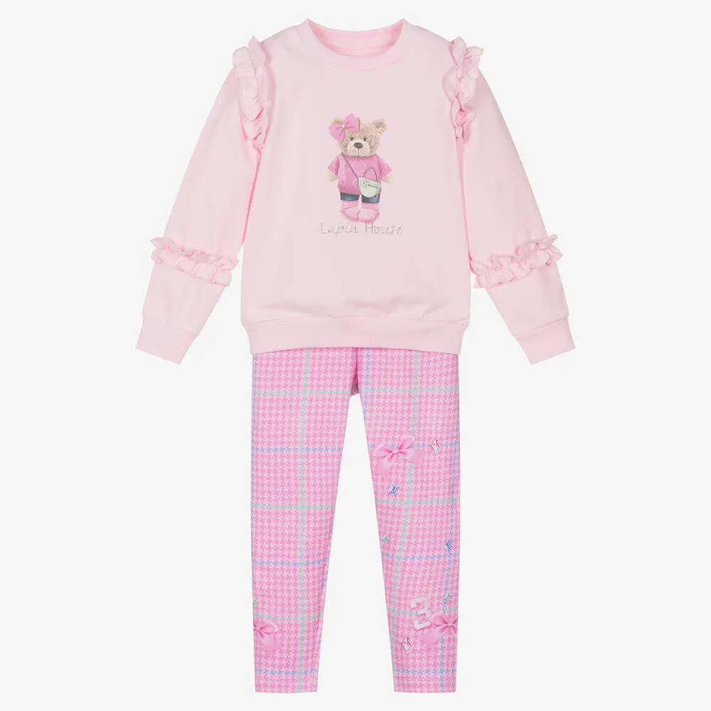 Girls Pink Cotton Bear Leggings Set