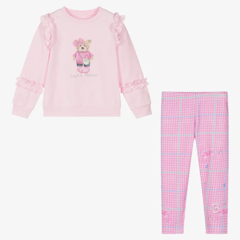 Girls Pink Cotton Bear Leggings Set