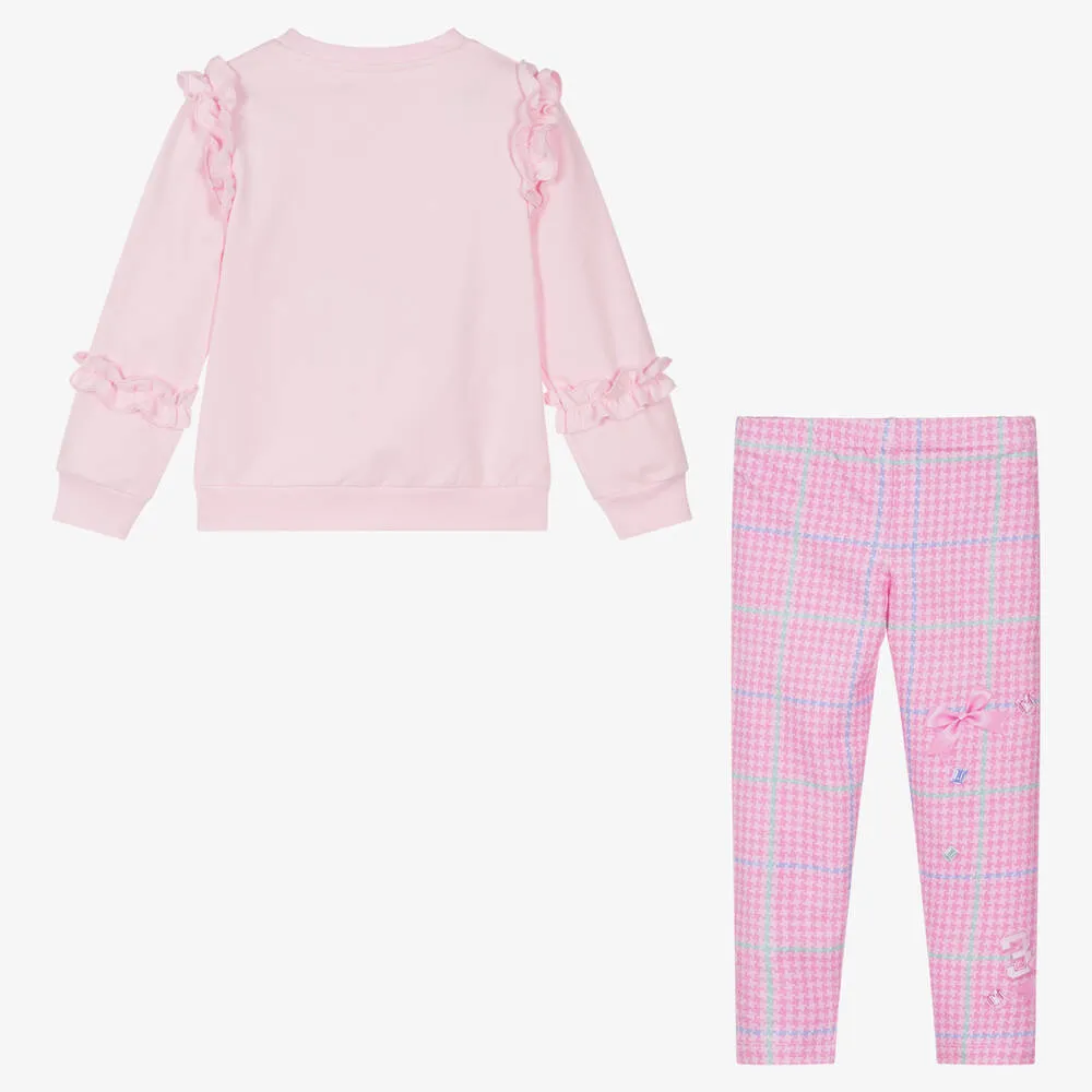 Girls Pink Cotton Bear Leggings Set