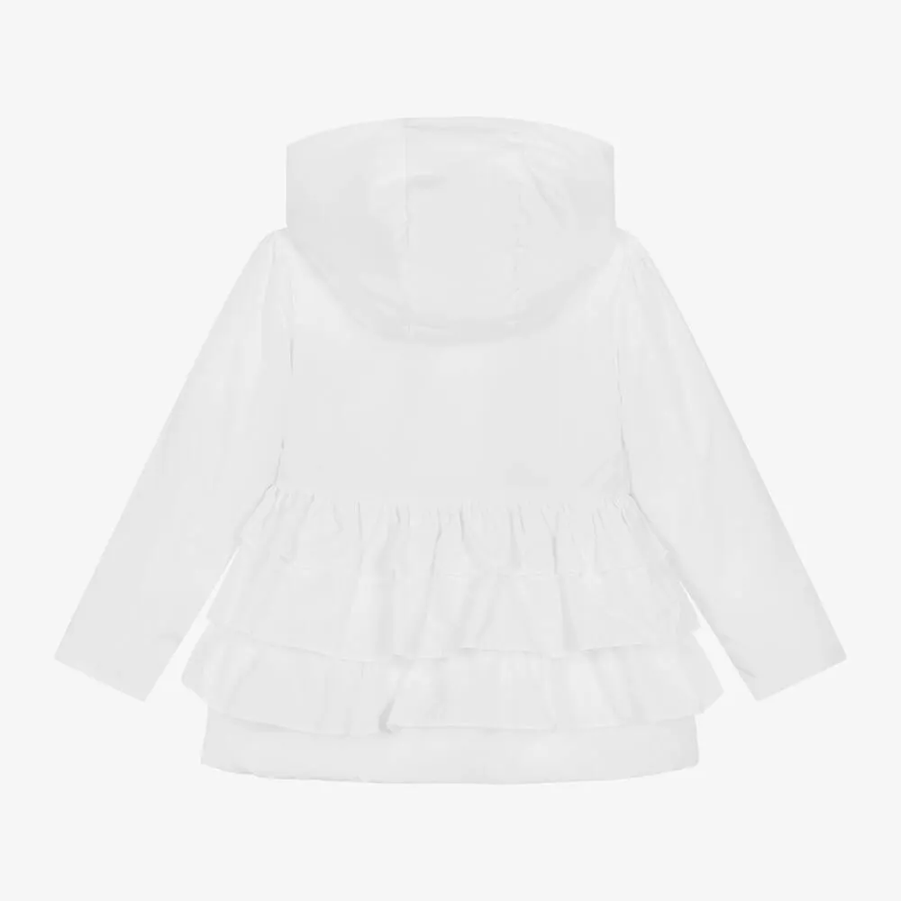 Girls White Frilled Hooded Coat