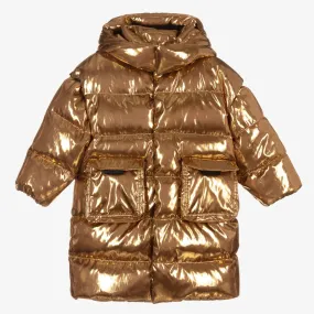 Gold Puffer Hooded Down Coat