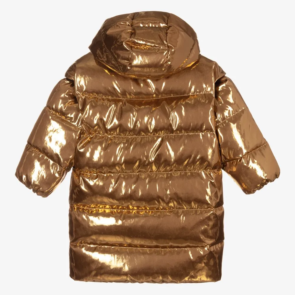 Gold Puffer Hooded Down Coat