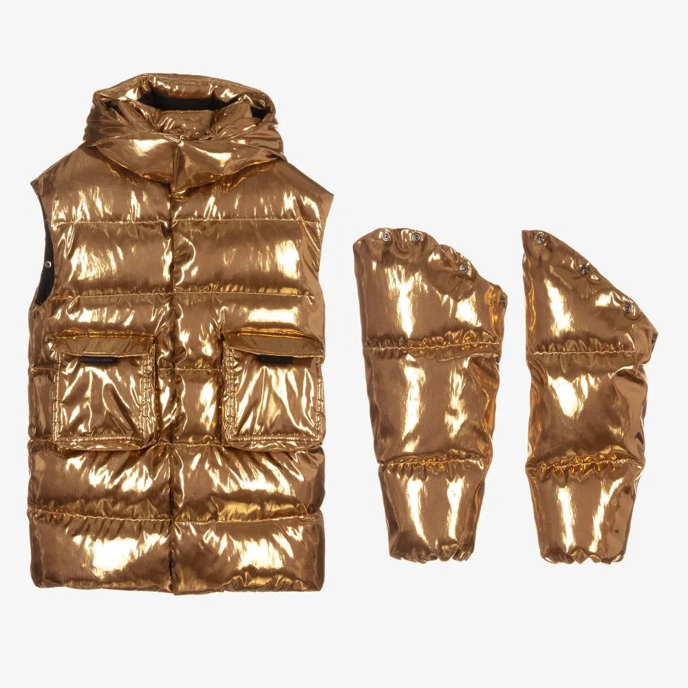 Gold Puffer Hooded Down Coat