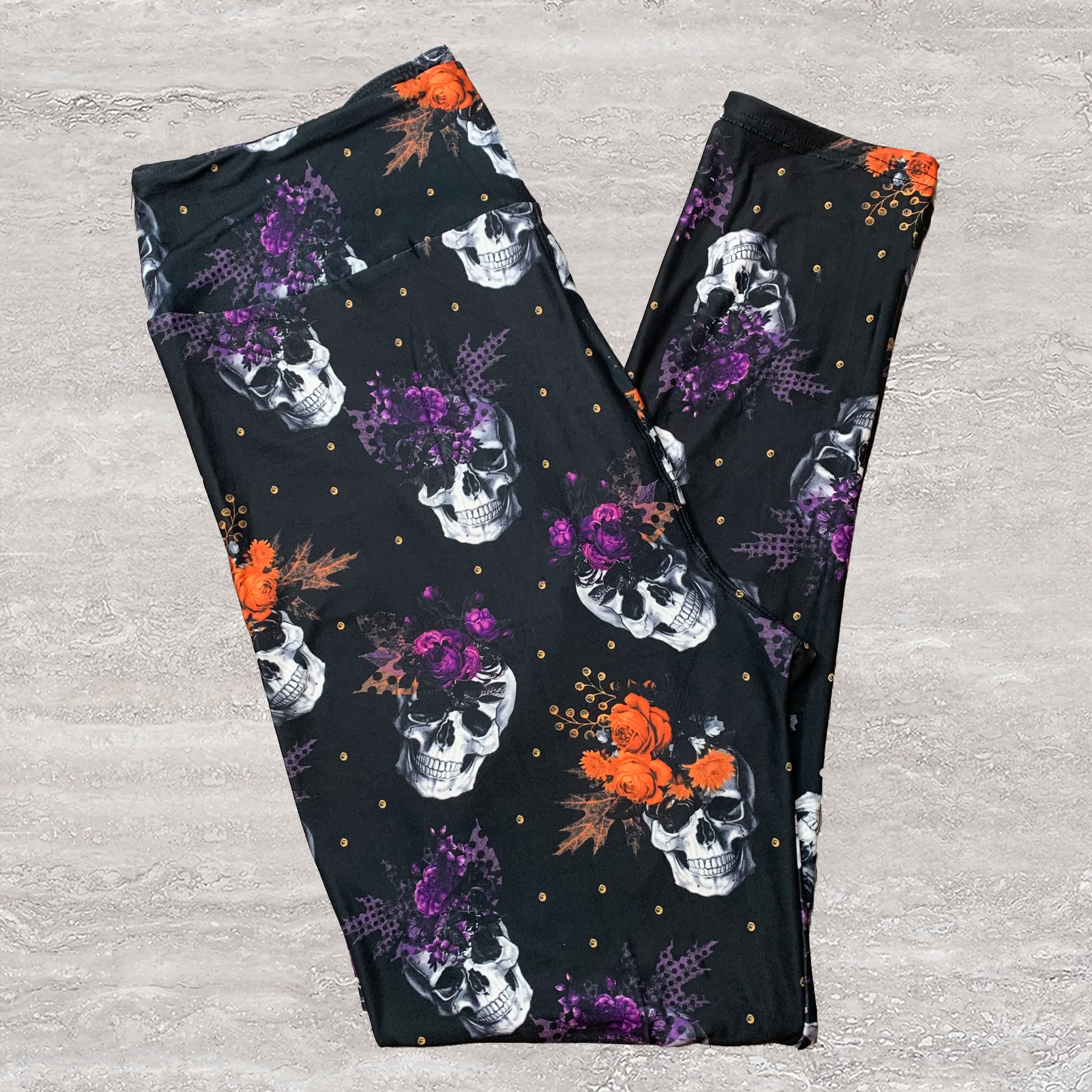 Halloween Floral Skull Soft Leggings