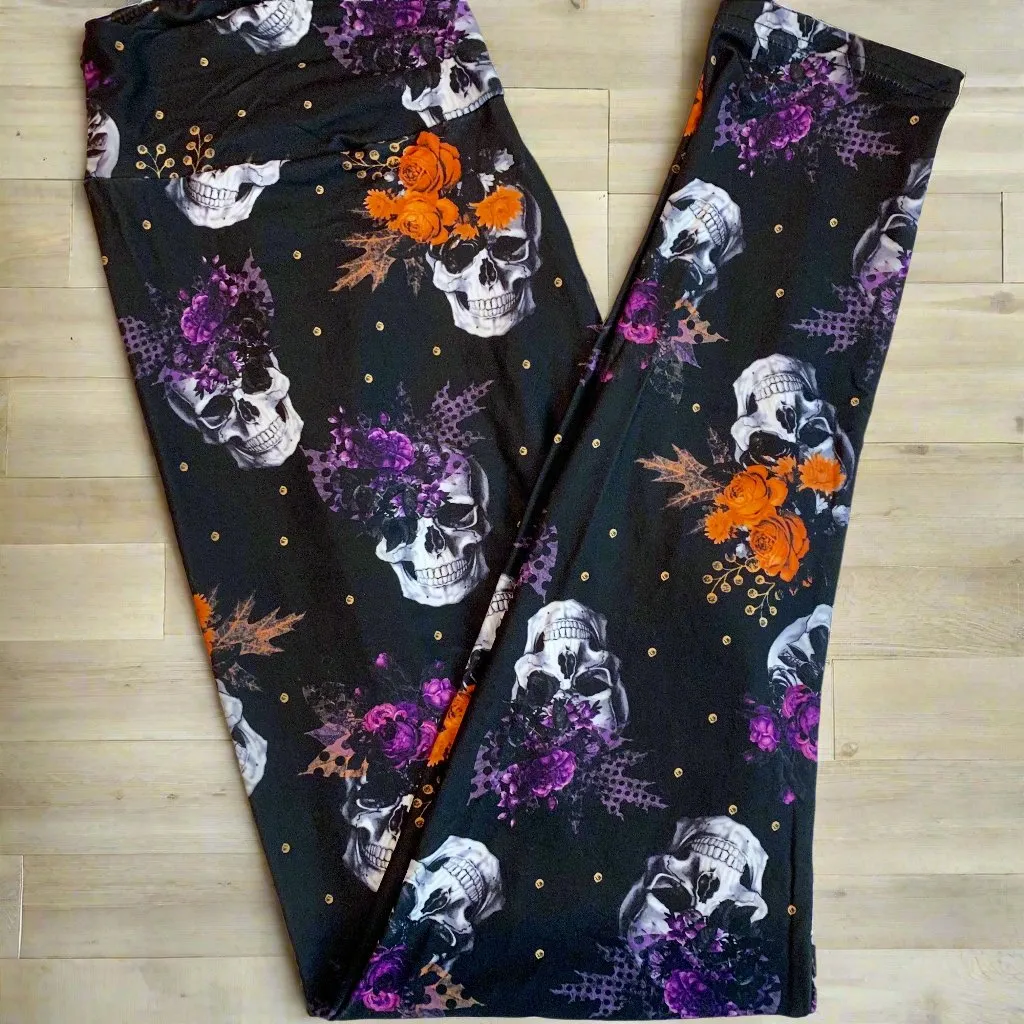 Halloween Floral Skull Soft Leggings