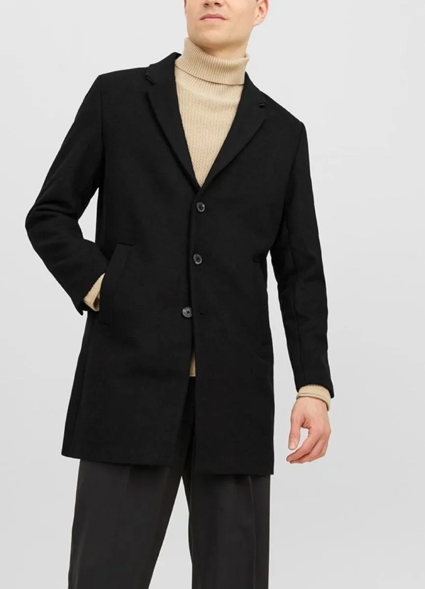 Jack & Jones Long Morrison Wool Coat Jacket Black