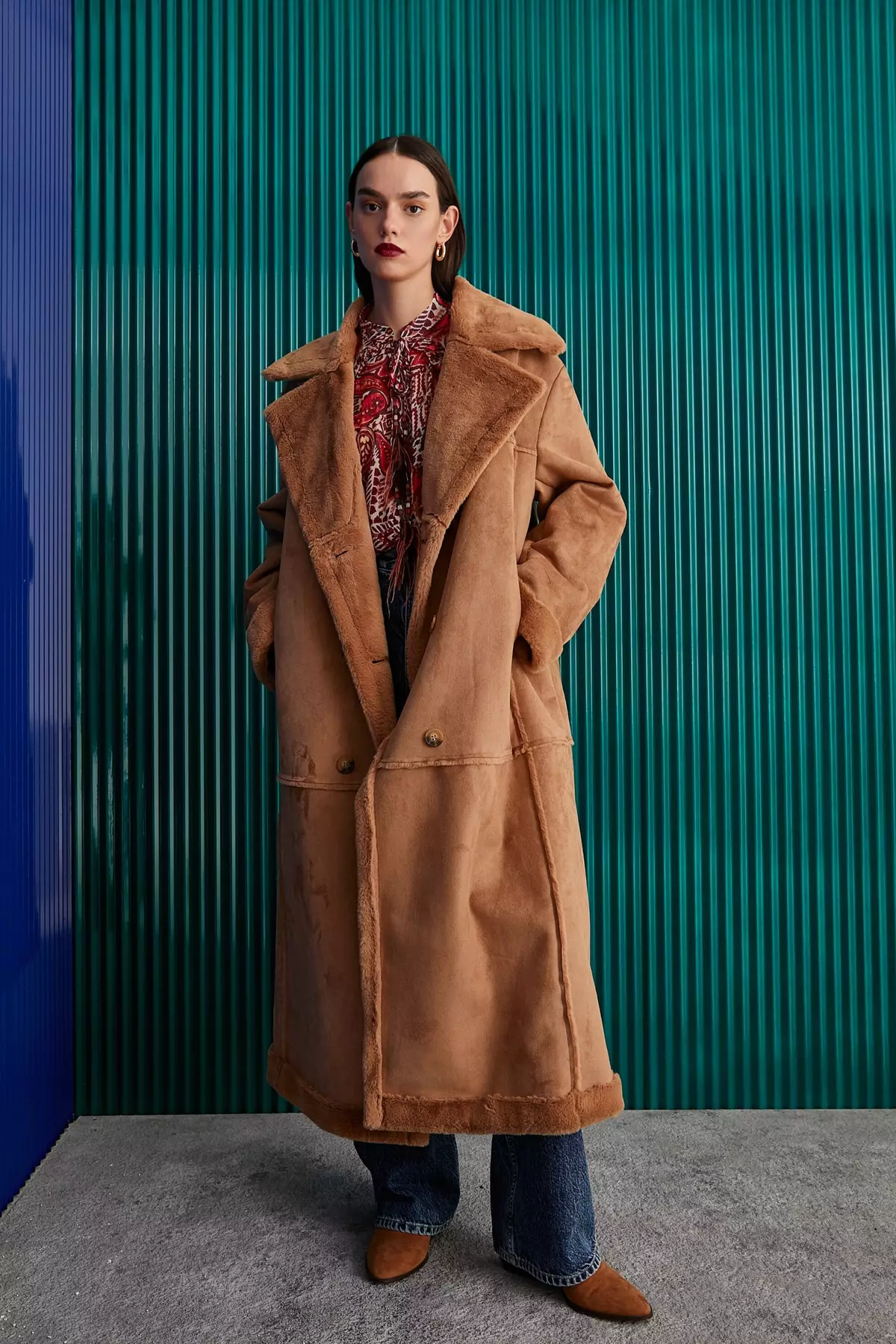 KOTON Suede Look Oversize Coat