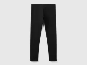 Leggings in stretch cotton with logo - Black | Benetton