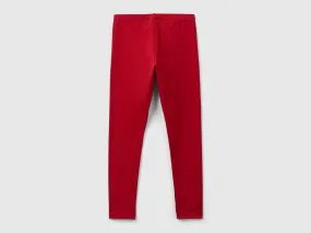 Leggings in stretch cotton with logo - Red | Benetton