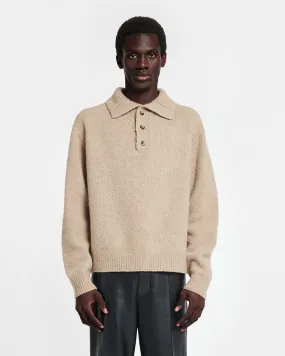 Manas - Brushed Merino Polo Sweater - Oatmeal