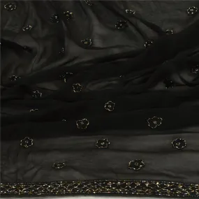 Sanskriti Vintage Black Long Dupatta Stole Georgette Hand Beaded Wrap Scarves