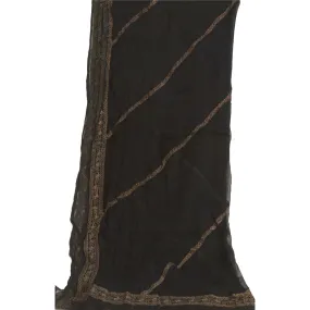 Sanskriti Vintage Long Black Dupatta/Stole Pure Chiffon Silk Embroidered Scarves