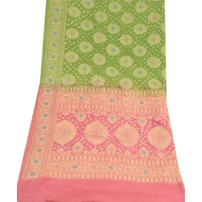 Sanskriti Vintage Long Dupatta Stole Cotton Green/Pink Hijab Woven Scarves