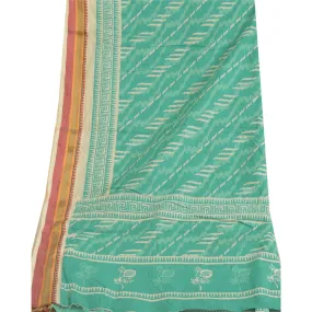 Sanskriti Vintage Long Dupatta Stole Pure Cotton Sea Green Printed Woven Scarves