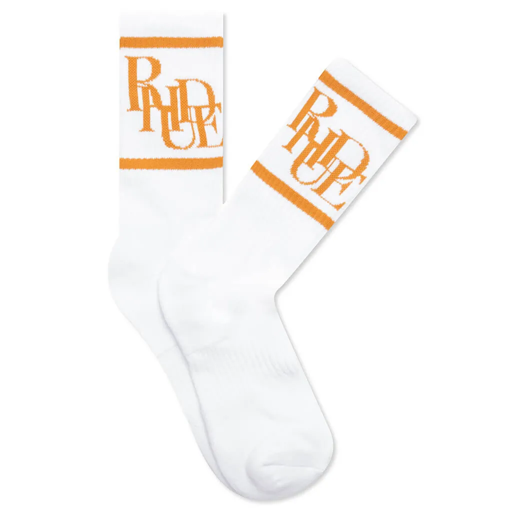 Scramble Logo Sock - White/Mustard