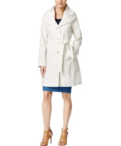 T Tahari Callie Womens Belted Hooded Trench Coat