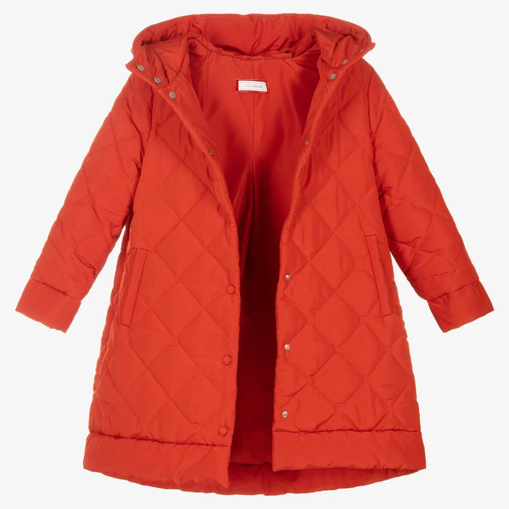 Teen Girls Orange Quilted Coat