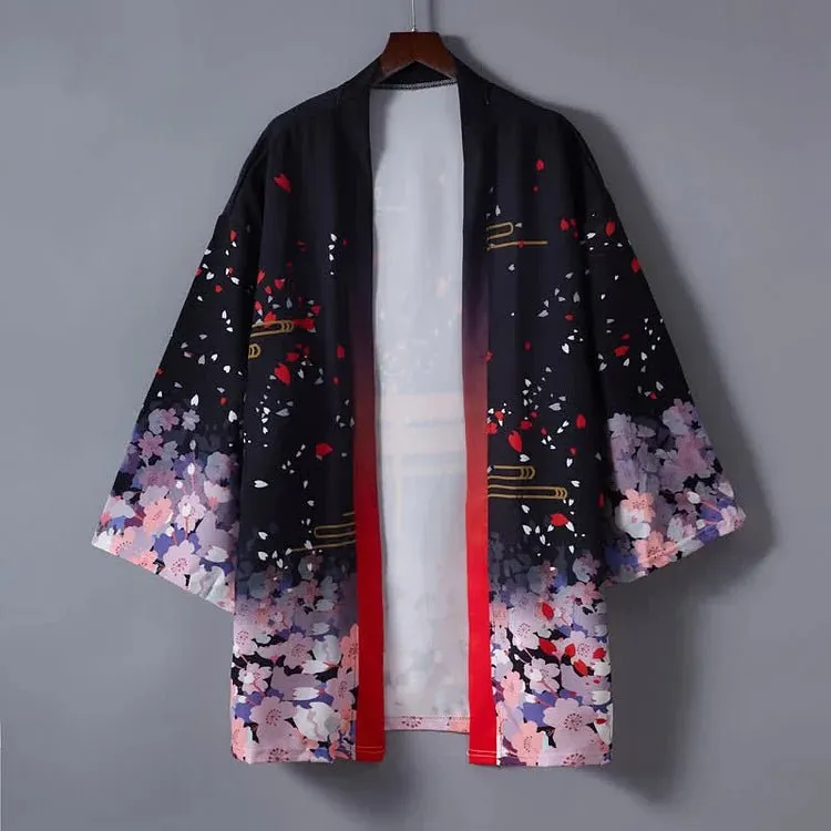 Vintage Paper Crane Blossom Print Cardigan Kimono Outerwear