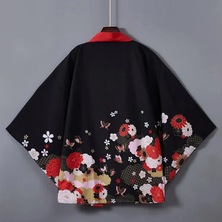 Vintage Paper Crane Blossom Print Cardigan Kimono Outerwear