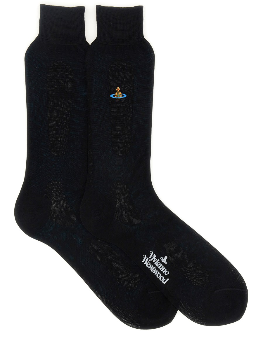 VIVIENNE WESTWOOD    COTTON SOCK WITH ORB EMBROIDERY