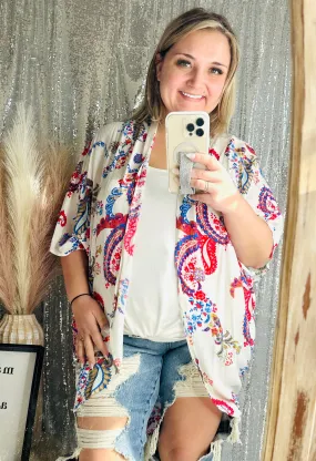 White Red & Blue Paisley Kimono