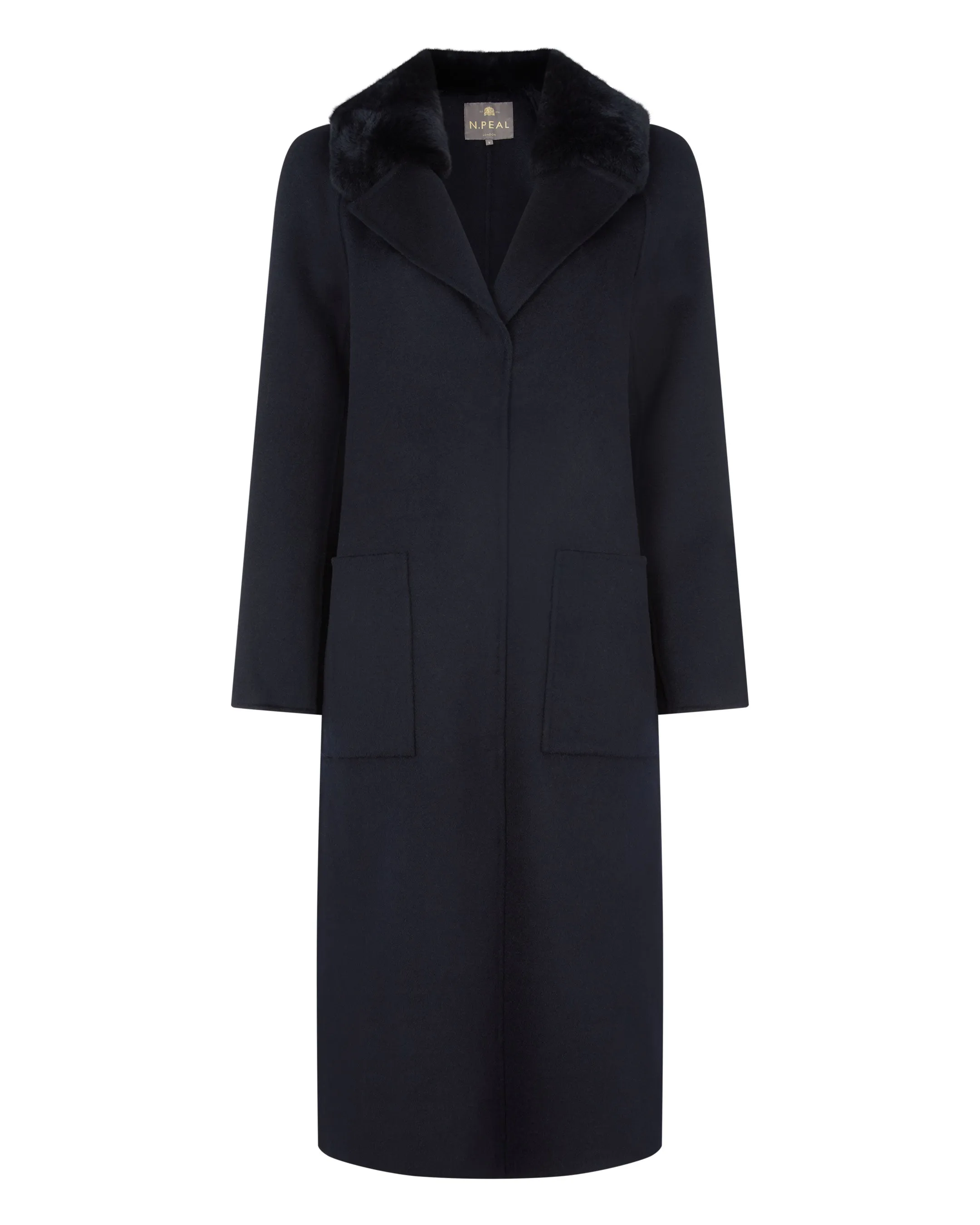 Women's Fur Collar Woven Coat Navy Blue