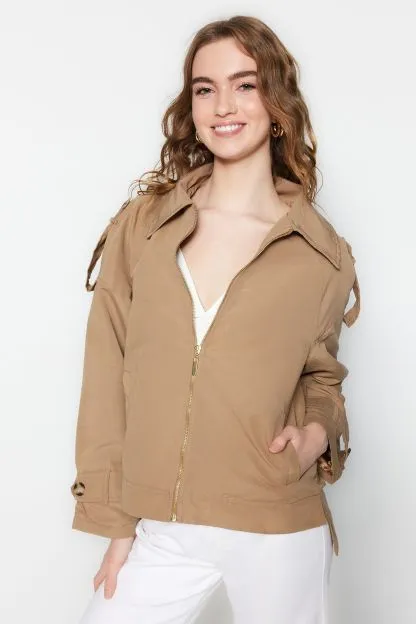 Zipper Closure Epaulette Trench Coat