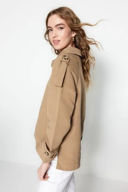 Zipper Closure Epaulette Trench Coat