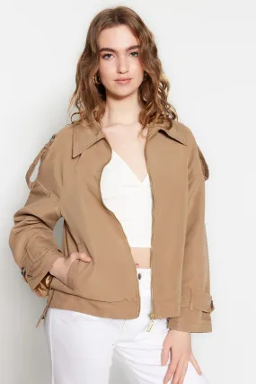 Zipper Closure Epaulette Trench Coat