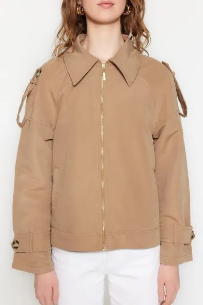 Zipper Closure Epaulette Trench Coat