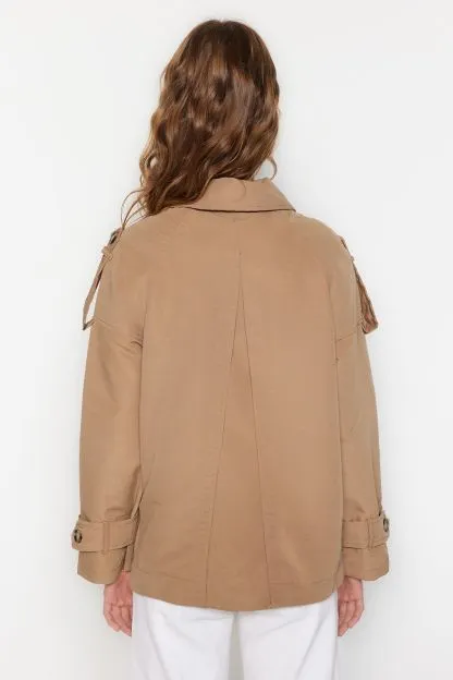 Zipper Closure Epaulette Trench Coat